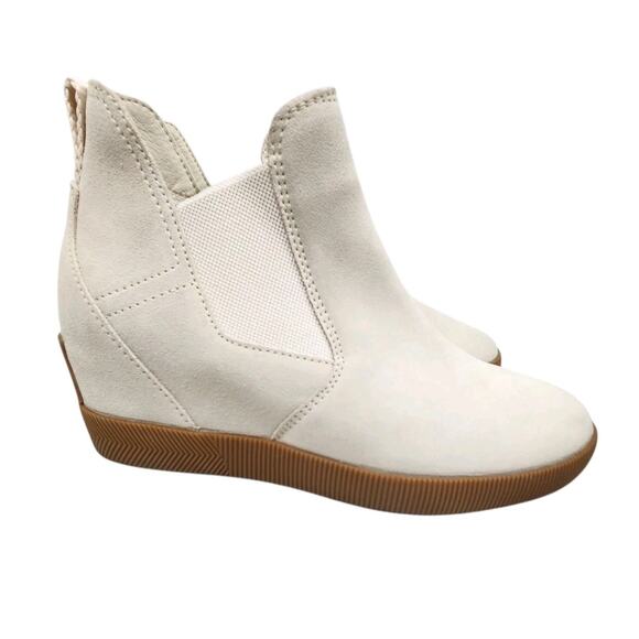 Sorel Shoes - SOREL WOMEN WHITE LEATHER SLIP ON WEDGE BOOT US 8 CLASSIC DRESSY NEUTRAL COMFORT